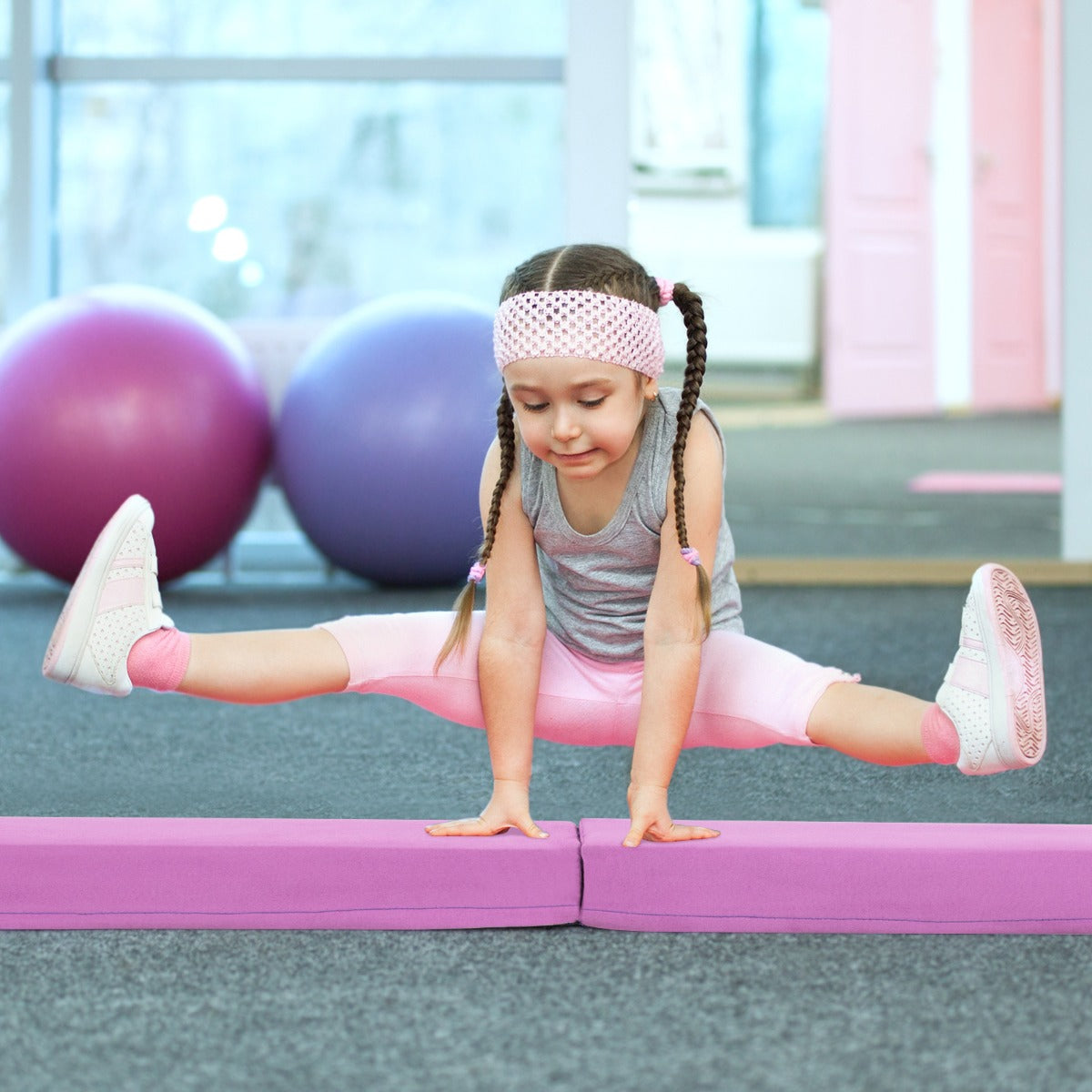 210 CM Folding Balance Beam with Removable Suede Cover and Non-slip Bottom for Kids-Purple