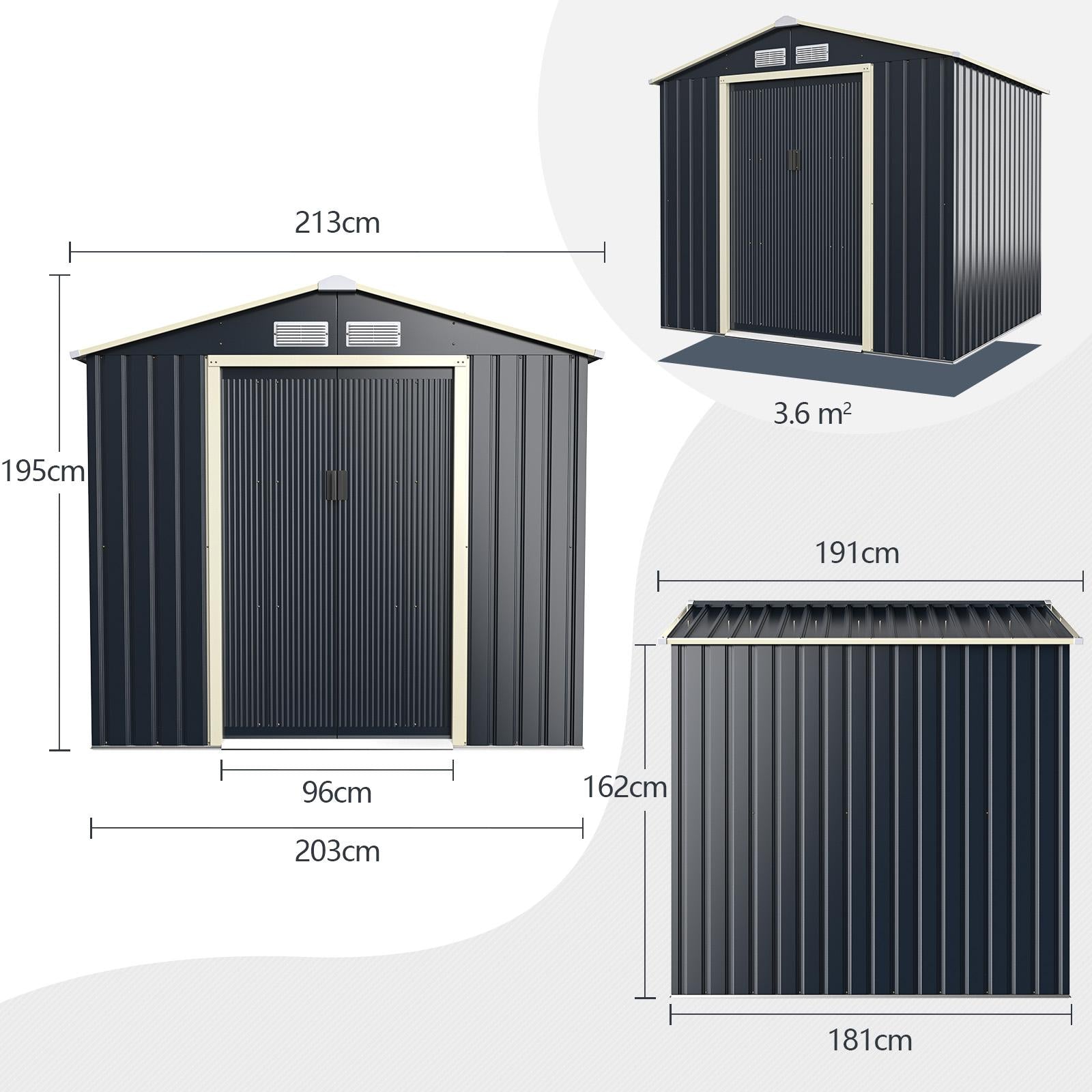 213cm x 191cm Outdoor Storage Shed Large Storage House with Sliding Door