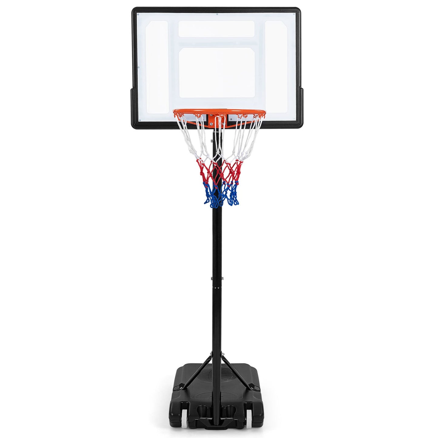 215-260 cm Rim Height Adjustable Basketball Hoop Outdoor with Clear PET Backboard and Wheels for Teens Youth
