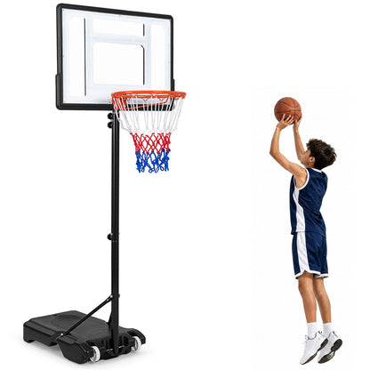 215-260 cm Rim Height Adjustable Basketball Hoop Outdoor with Clear PET Backboard and Wheels for Teens Youth
