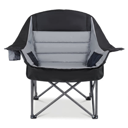 225 KG Heavy-Duty Metal Folding Upholstered Oxford Chair with Side Pockets and Cup Holder-Grey