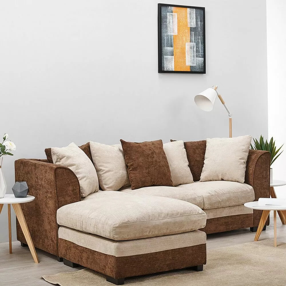 Aruba Black and Grey Chenille Fabric Corner Sofa