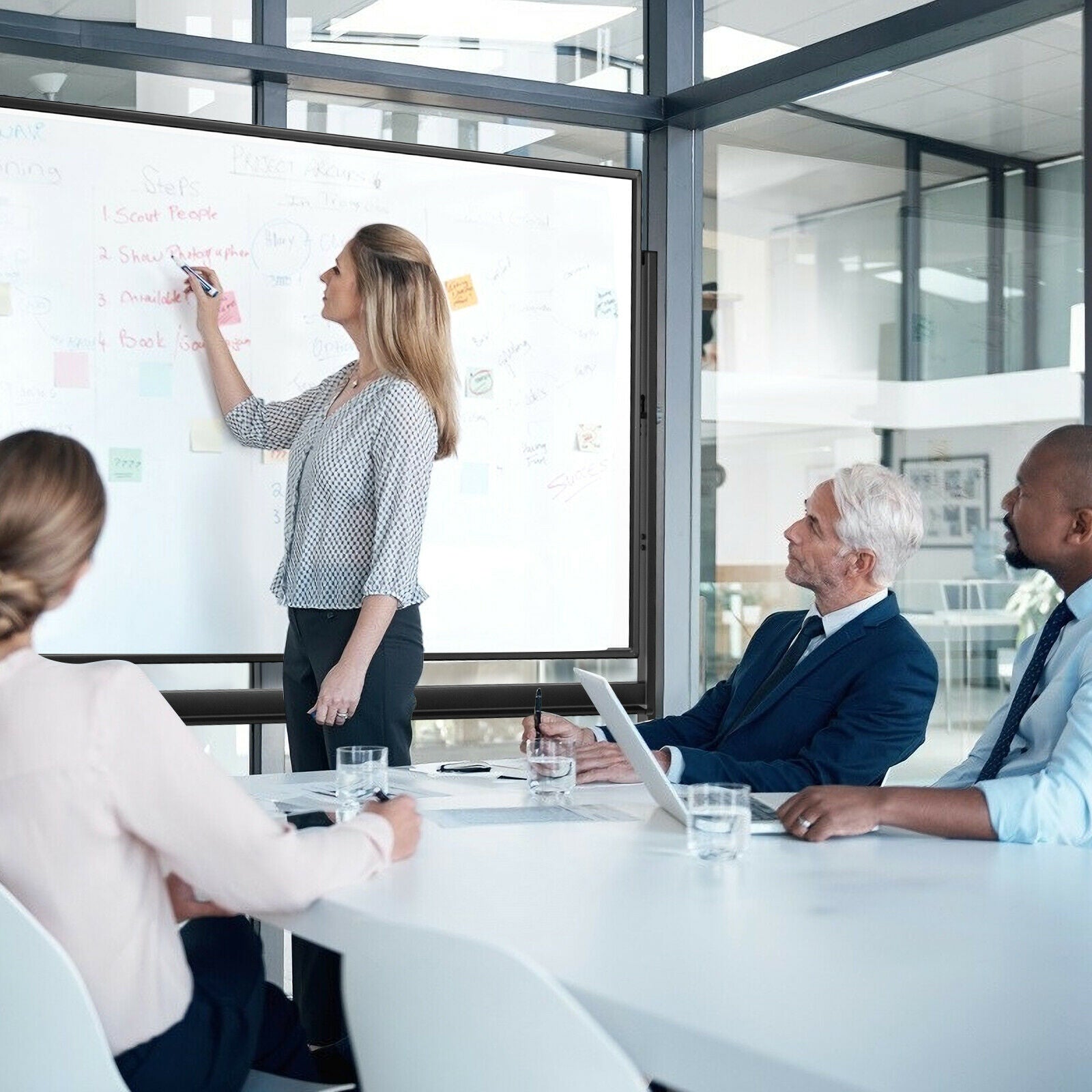 Mobile Magnetic Double-Sized Whiteboard with 4 Lockable Wheels