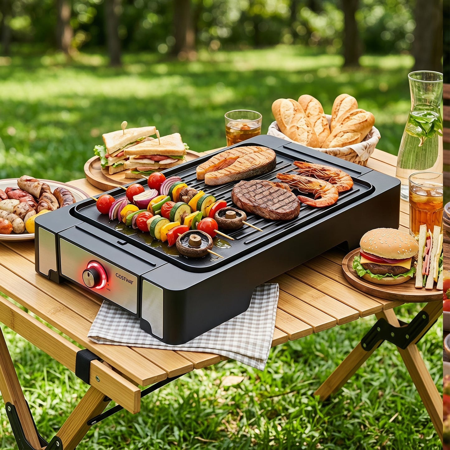 2300W Indoor Grill and Griddle with Nonstick Surface Removable Drip Tray for Family