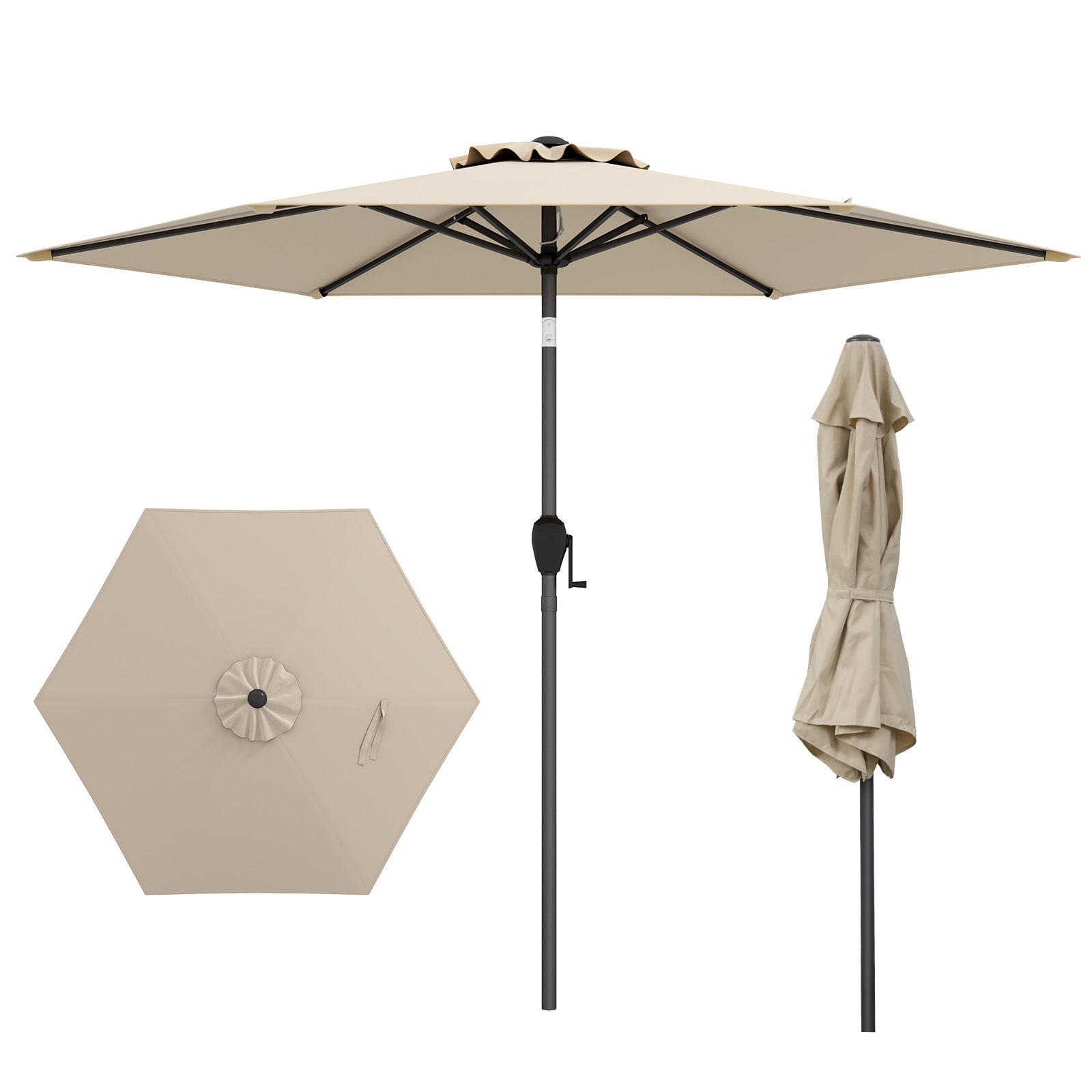 230CM Patio Umbrella with Push Button Tilt and Vented Canopy-Beige