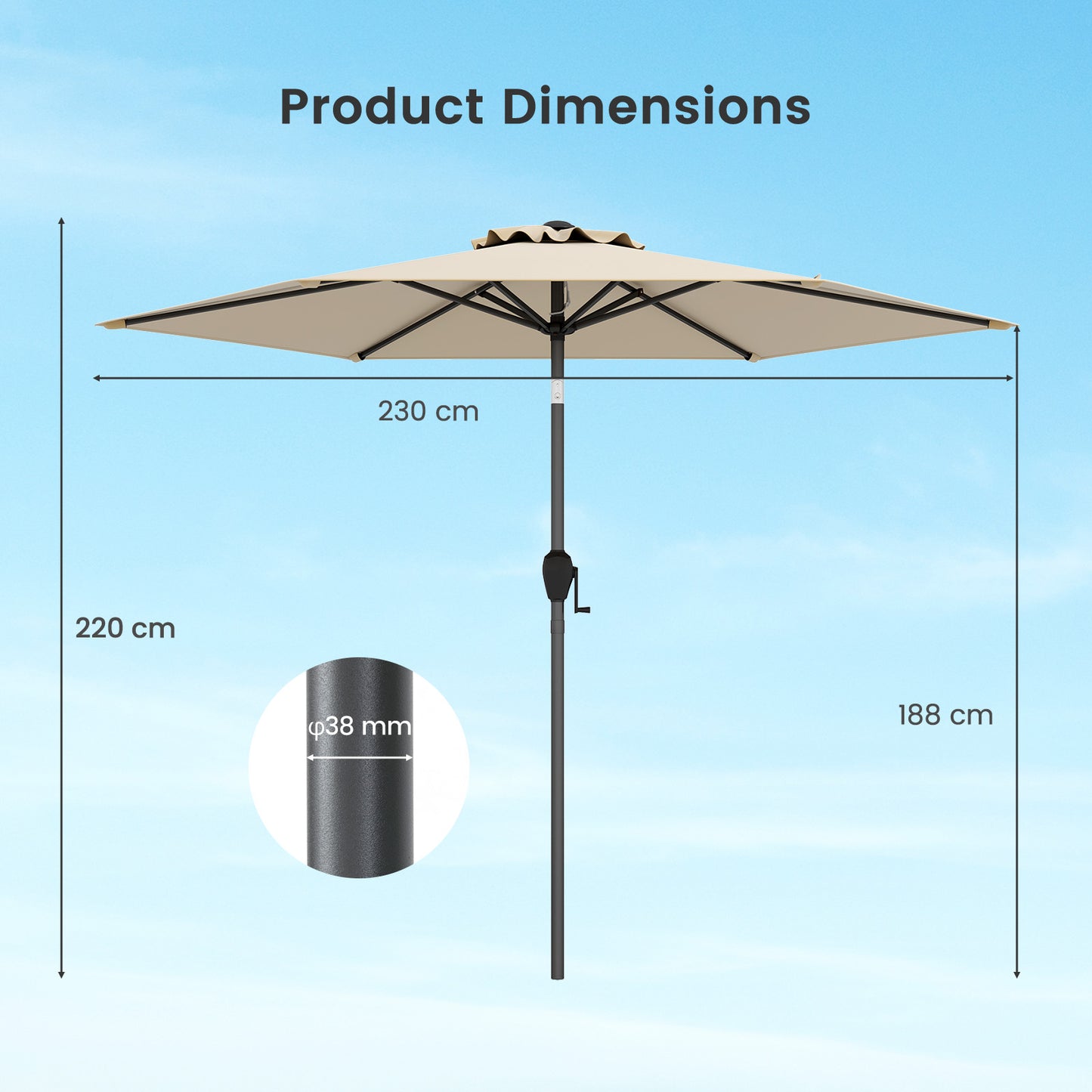 230CM Patio Umbrella with Push Button Tilt and Vented Canopy-Beige