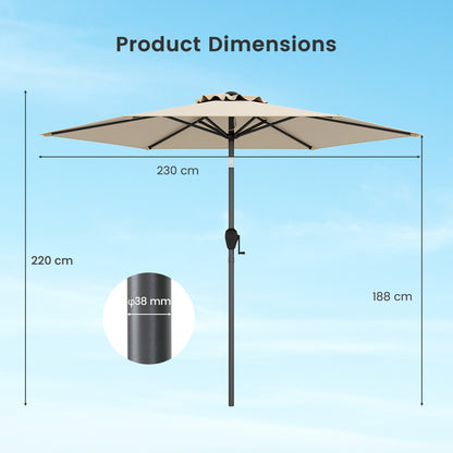 230CM Patio Umbrella with Push Button Tilt and Vented Canopy-Beige