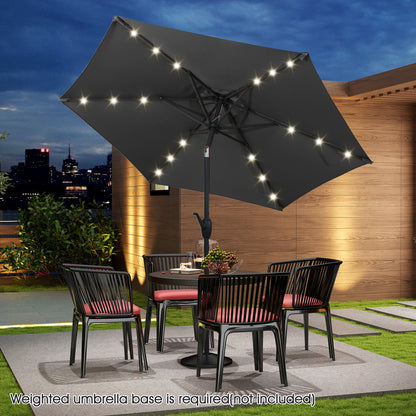 230 cm Solar Powered Patio Umbrella with LED Lights Push Button Tilt and Crank Handle-Grey