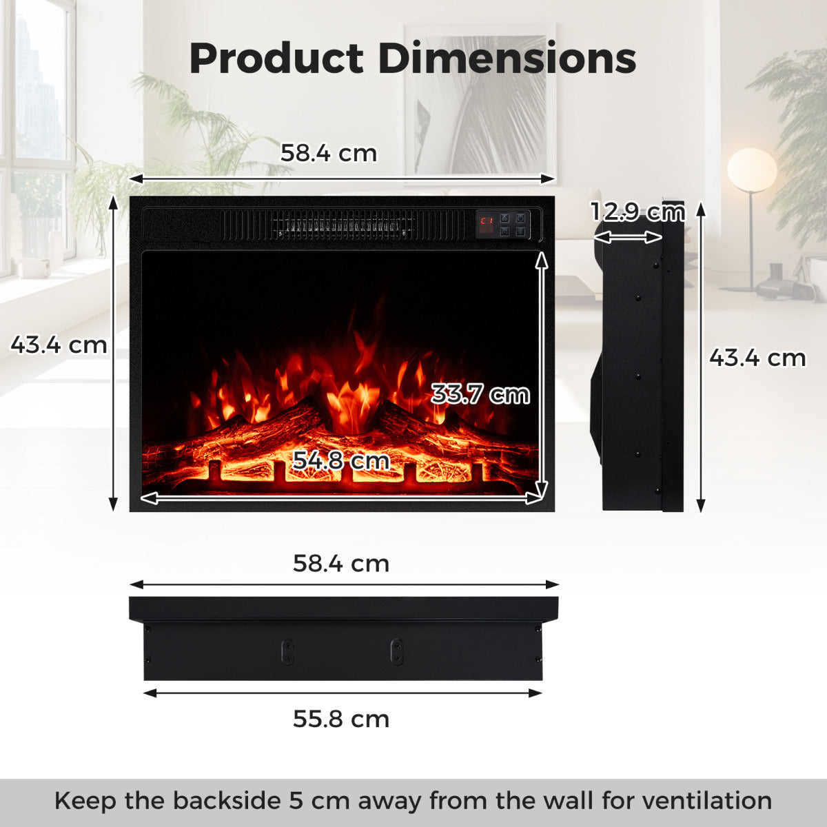 23” Electric Fireplace 750W/1500W Fireplace Insert