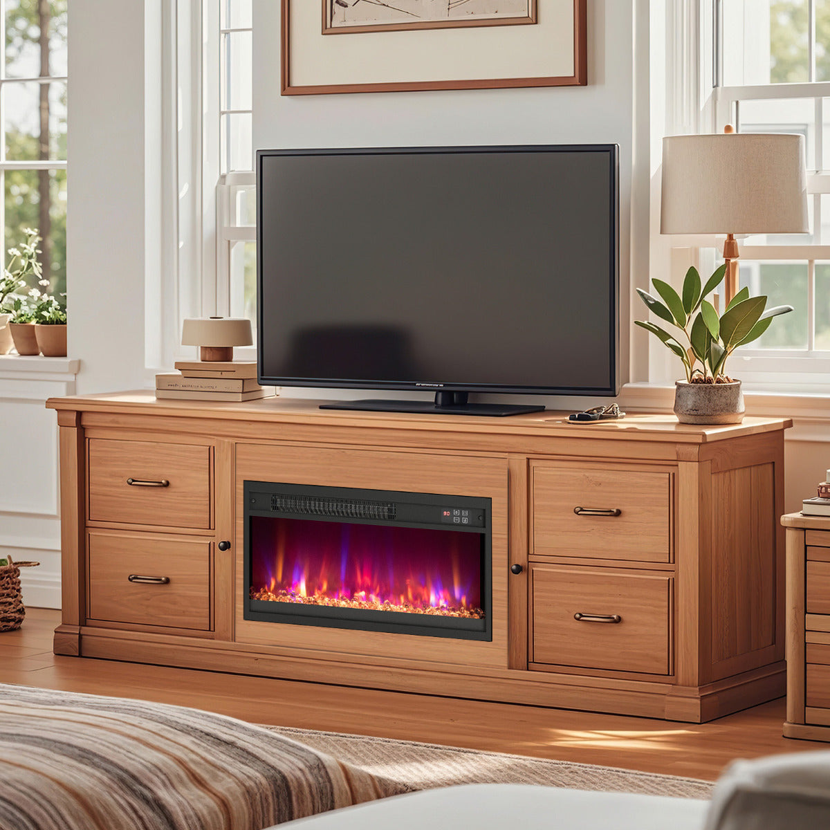 23 Inch Electric Fireplace Insert with Remote Control and Adjustable Flame-Black