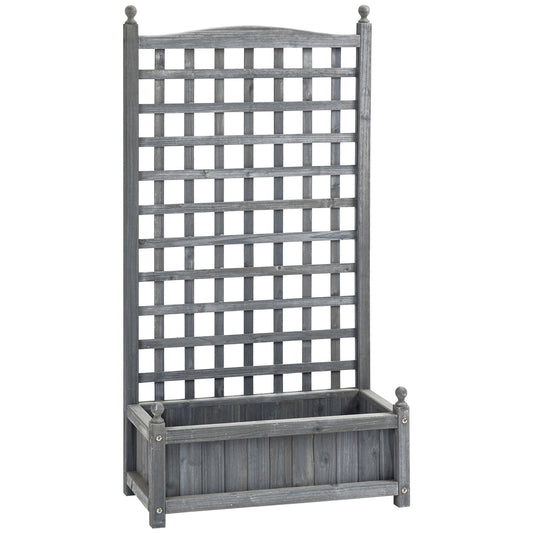Outsunny Garden Planters with Trellis for Climbing Vines, Wood Raised Beds for Garden, Flower Pot, Indoor Outdoor, Grey
