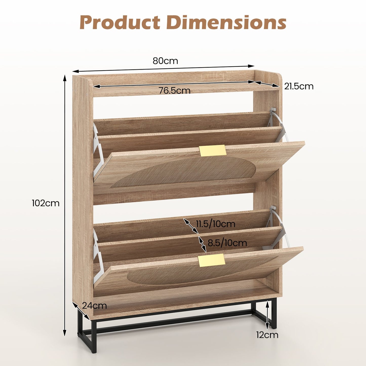24 CM Narrow Shoe Storage Cabinet with 2 Flip Drawers-Natrual