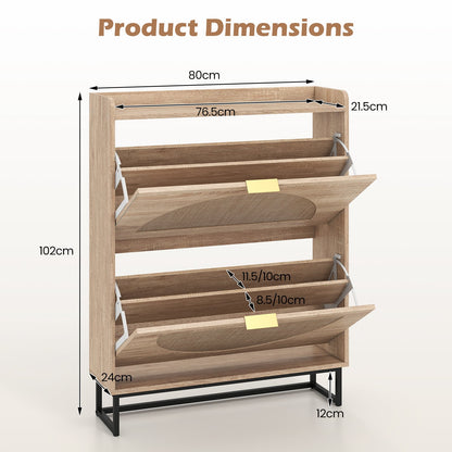 24 CM Narrow Shoe Storage Cabinet with 2 Flip Drawers-Natrual