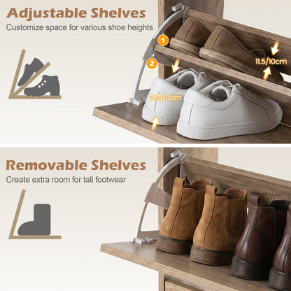24 CM Narrow Shoe Storage Cabinet with 2 Flip Drawers-Natrual