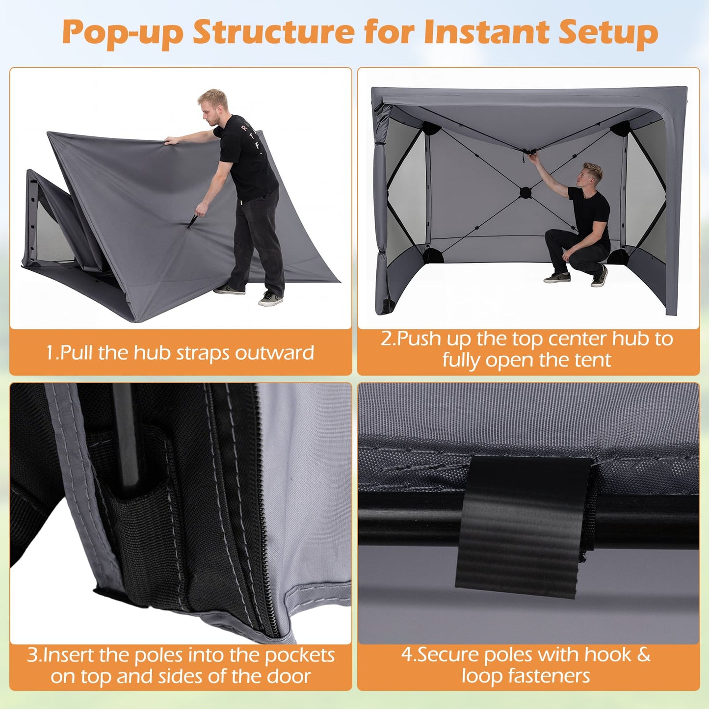 240x240cm Pop up Gazebo Tent with Zippered Door and Privacy Cloths for Camping-Grey