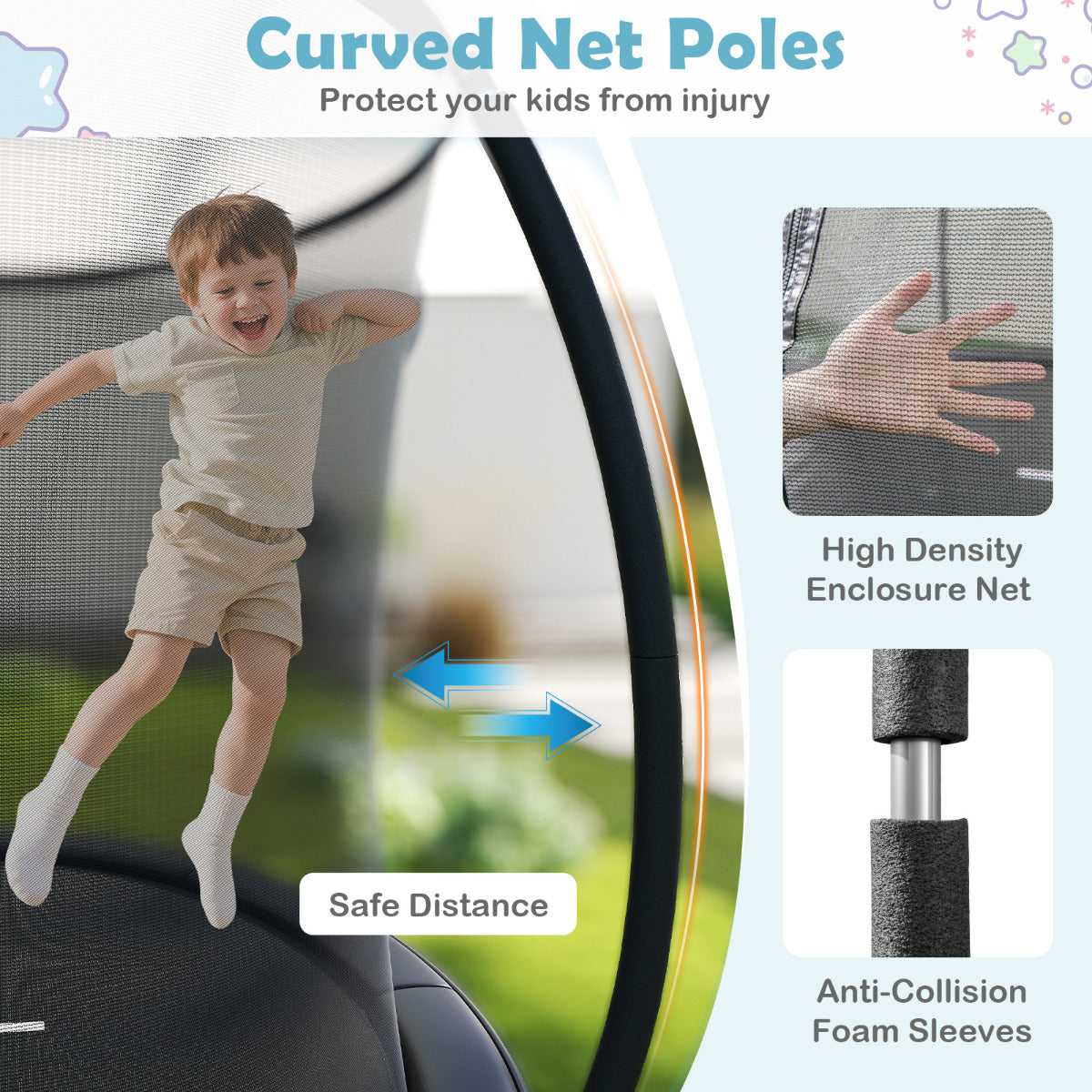 244 cm Trampoline with Safety Enclosure Net and Ladder-Black