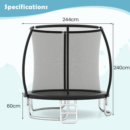 244 cm Trampoline with Safety Enclosure Net and Ladder-Black