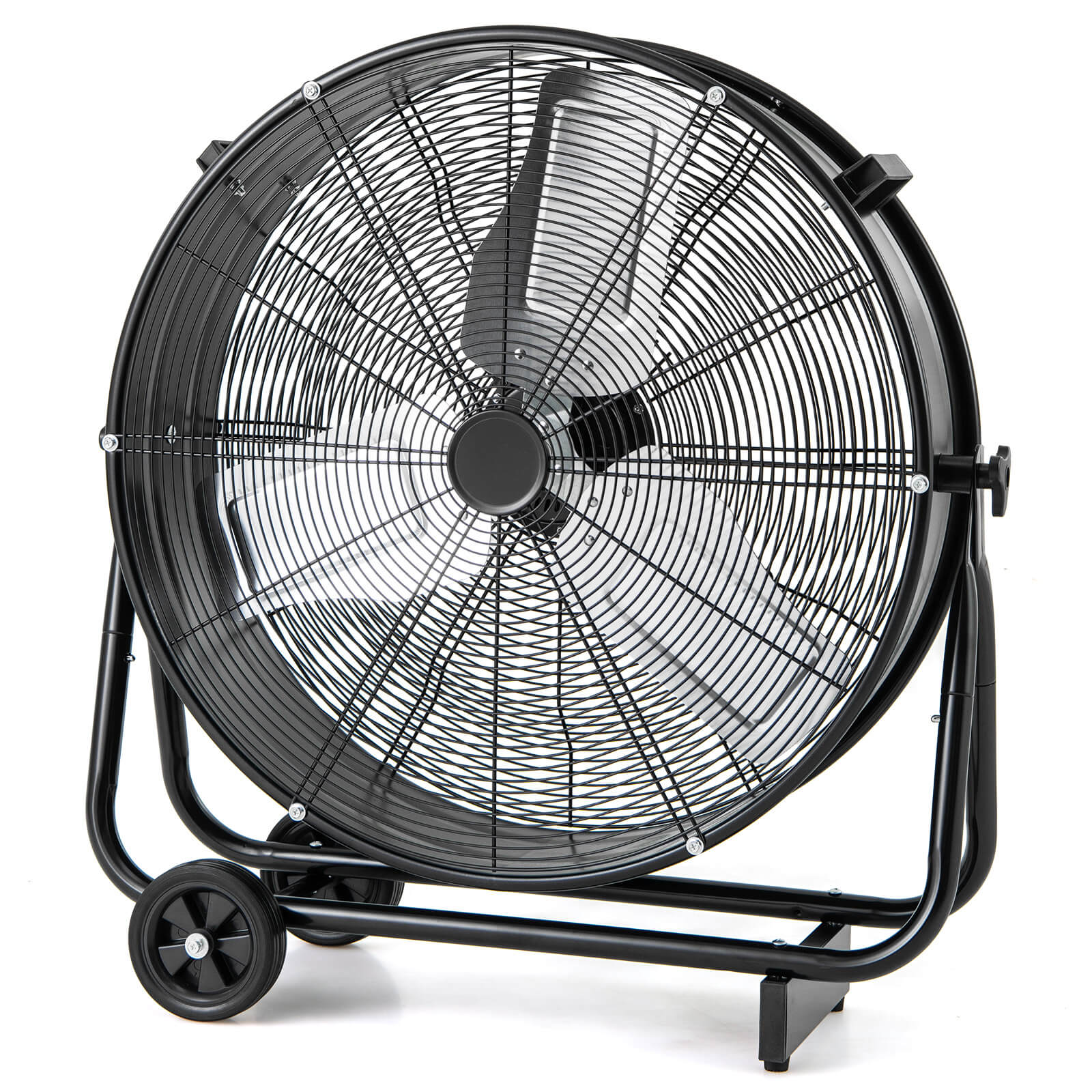 24 Inch Industrial Drum Fan with 360° Adjustable Tilt and 2 Wheels-Black