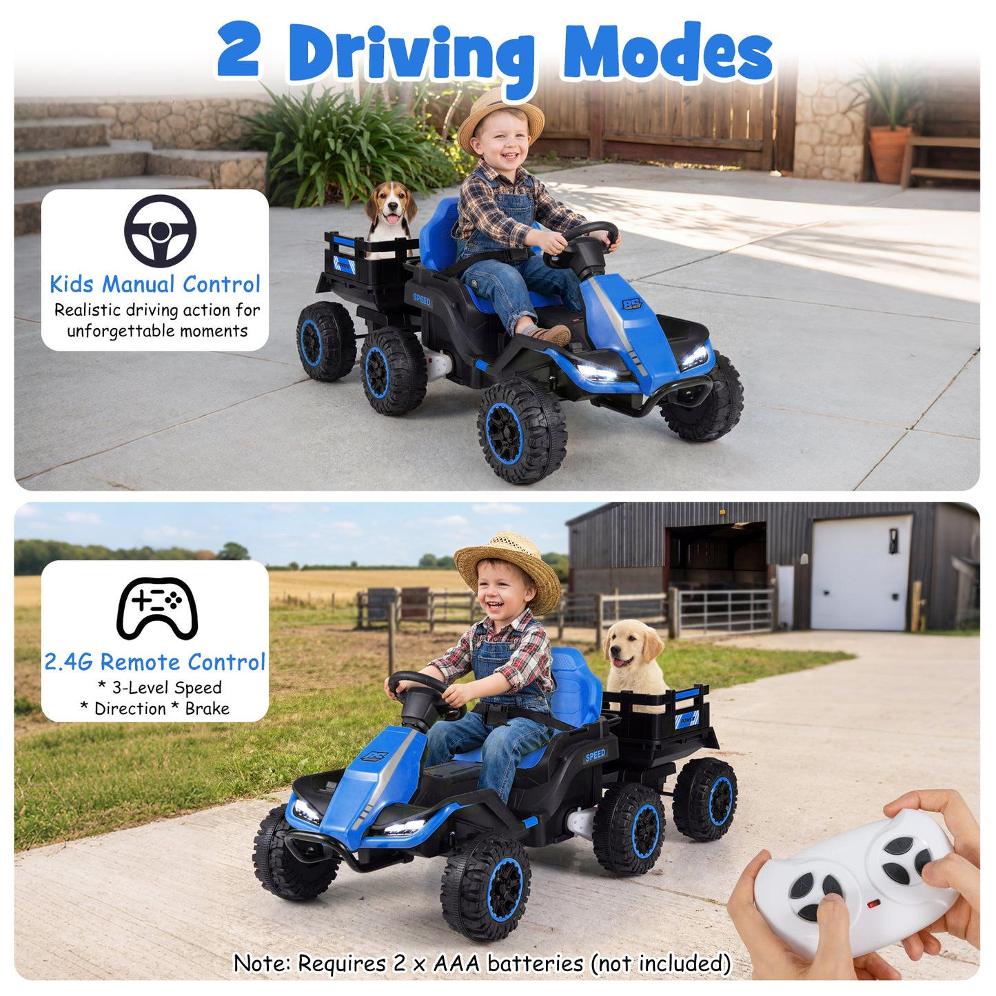 24V Kids Electric Vehicle with Parent Remote and Detachable Trailer for Boys Girls Aged 3+-Navy