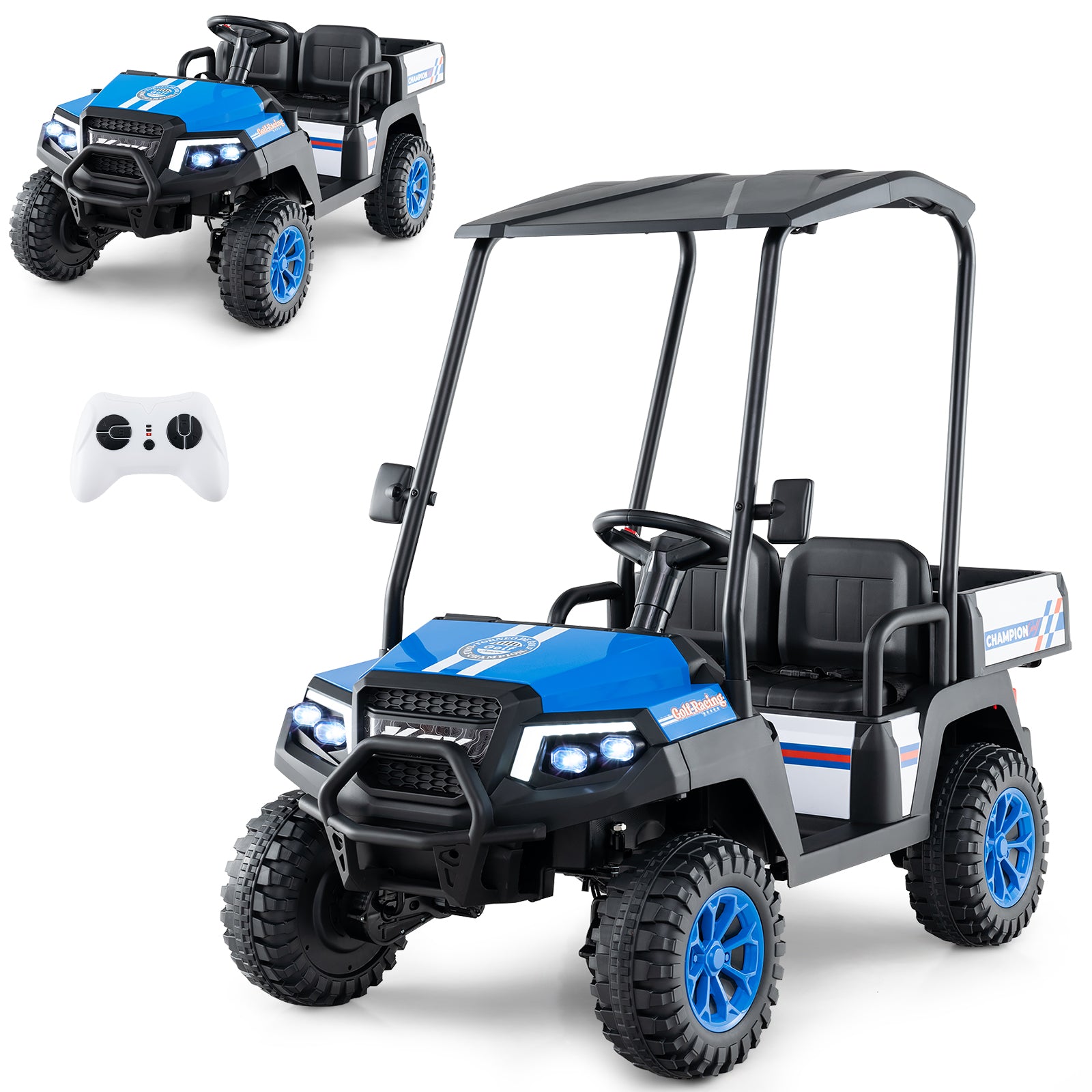 24V Kids Golf Cart 4WD 2 Seater Ride on Car with Dump Bed-Navy