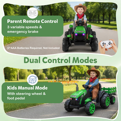 24V Ride On Tractor with RGB LED Headlights and Parent Remote Control-Green