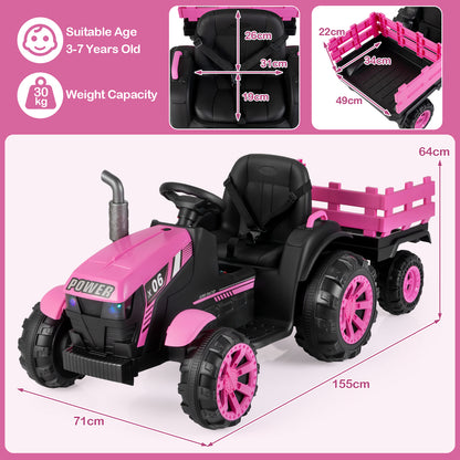 24V Ride On Tractor with RGB LED Headlights and Parent Remote Control-Pink