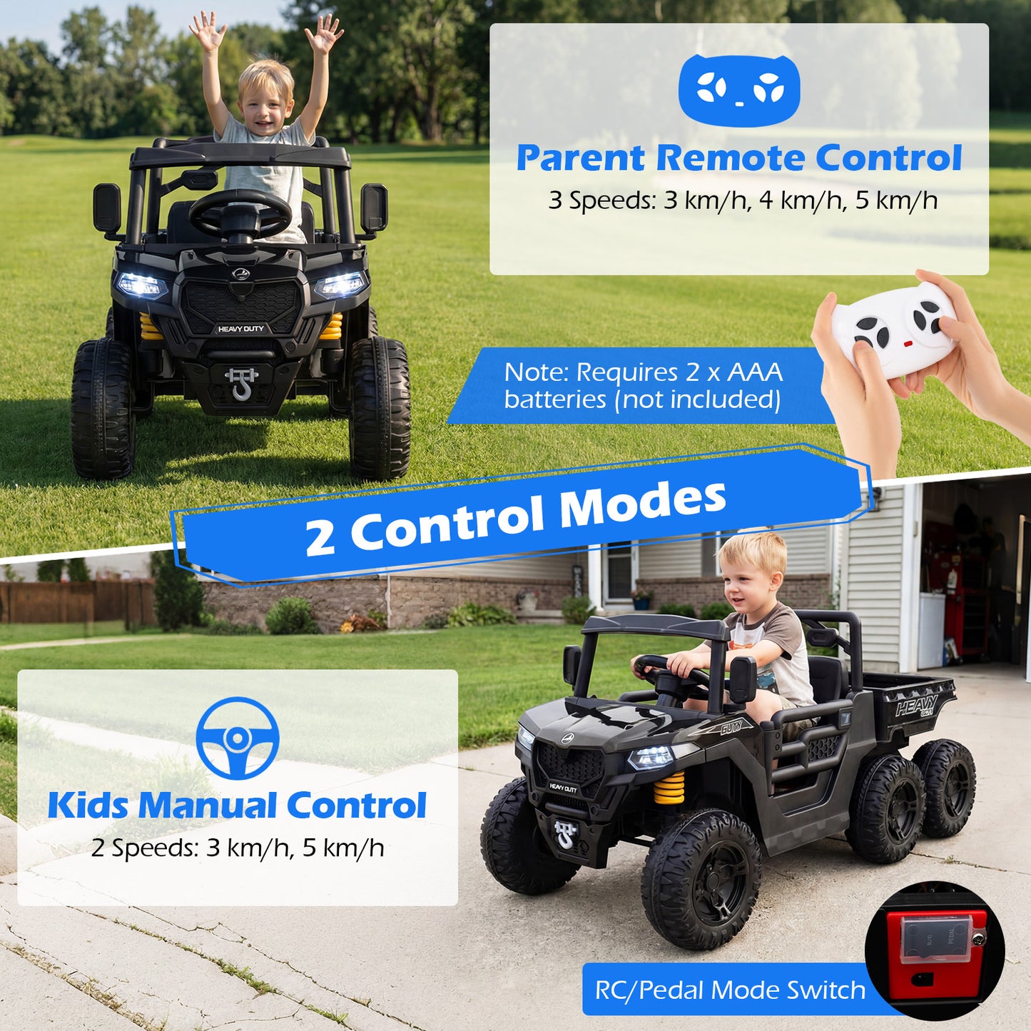 24V Ride on Dump Truck with Electric Dump Bed 4WD with Remote and Music-Black