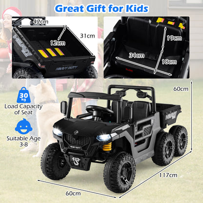 24V Ride on Dump Truck with Electric Dump Bed 4WD with Remote and Music-Black