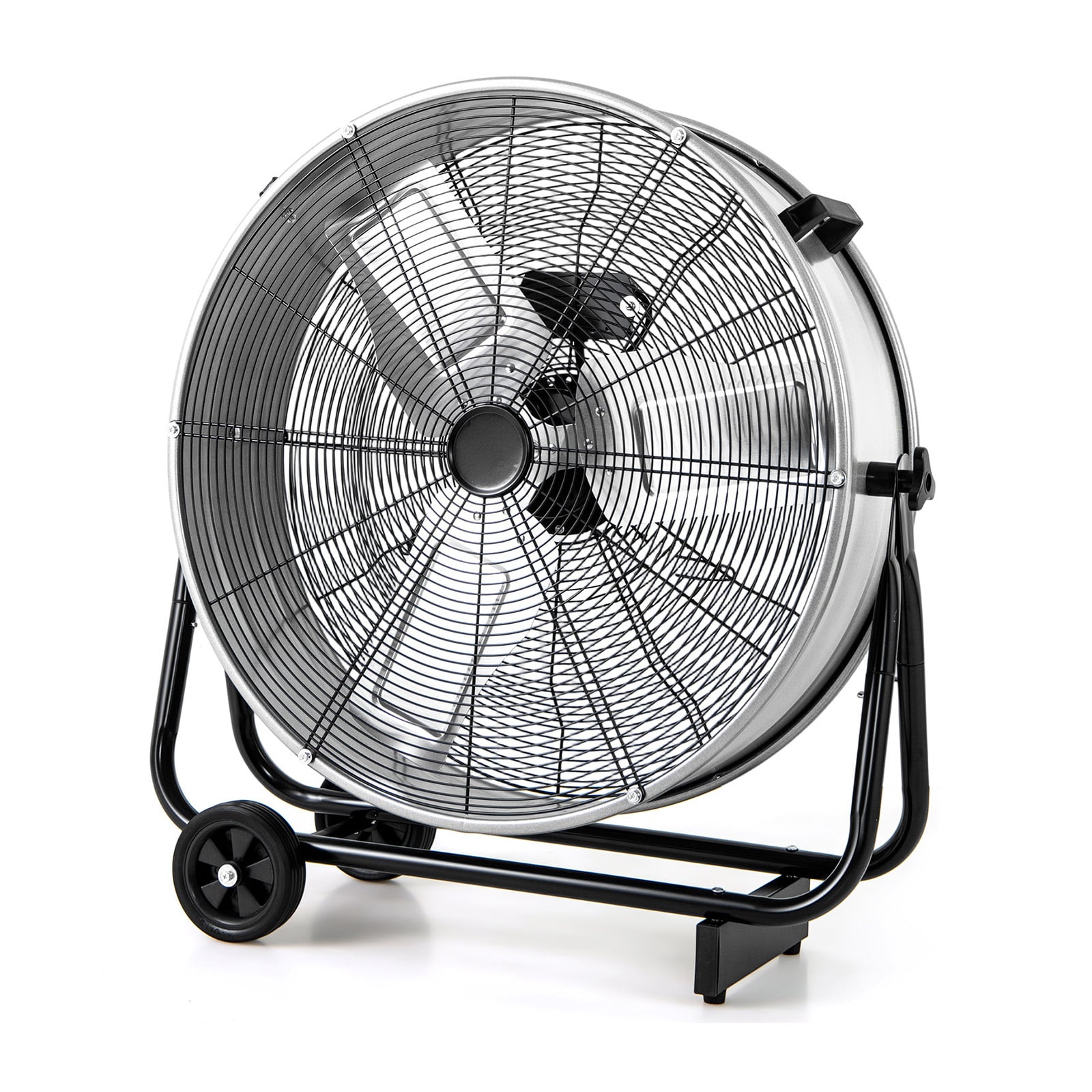 24 Inch Industrial Drum Fan with 360° Adjustable Tilt and 2 Wheels-Silver