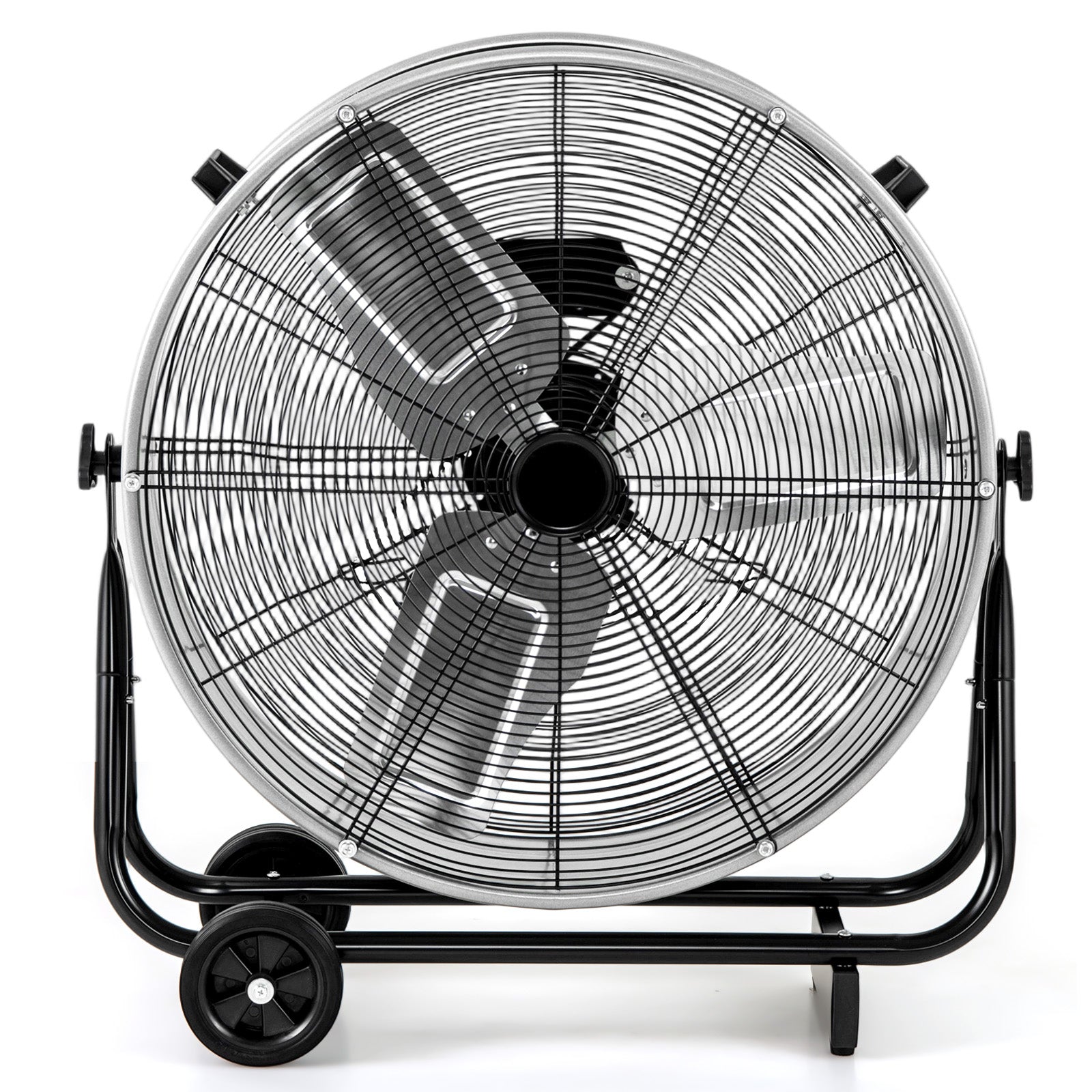 24 Inch Industrial Drum Fan with 360° Adjustable Tilt and 2 Wheels-Silver