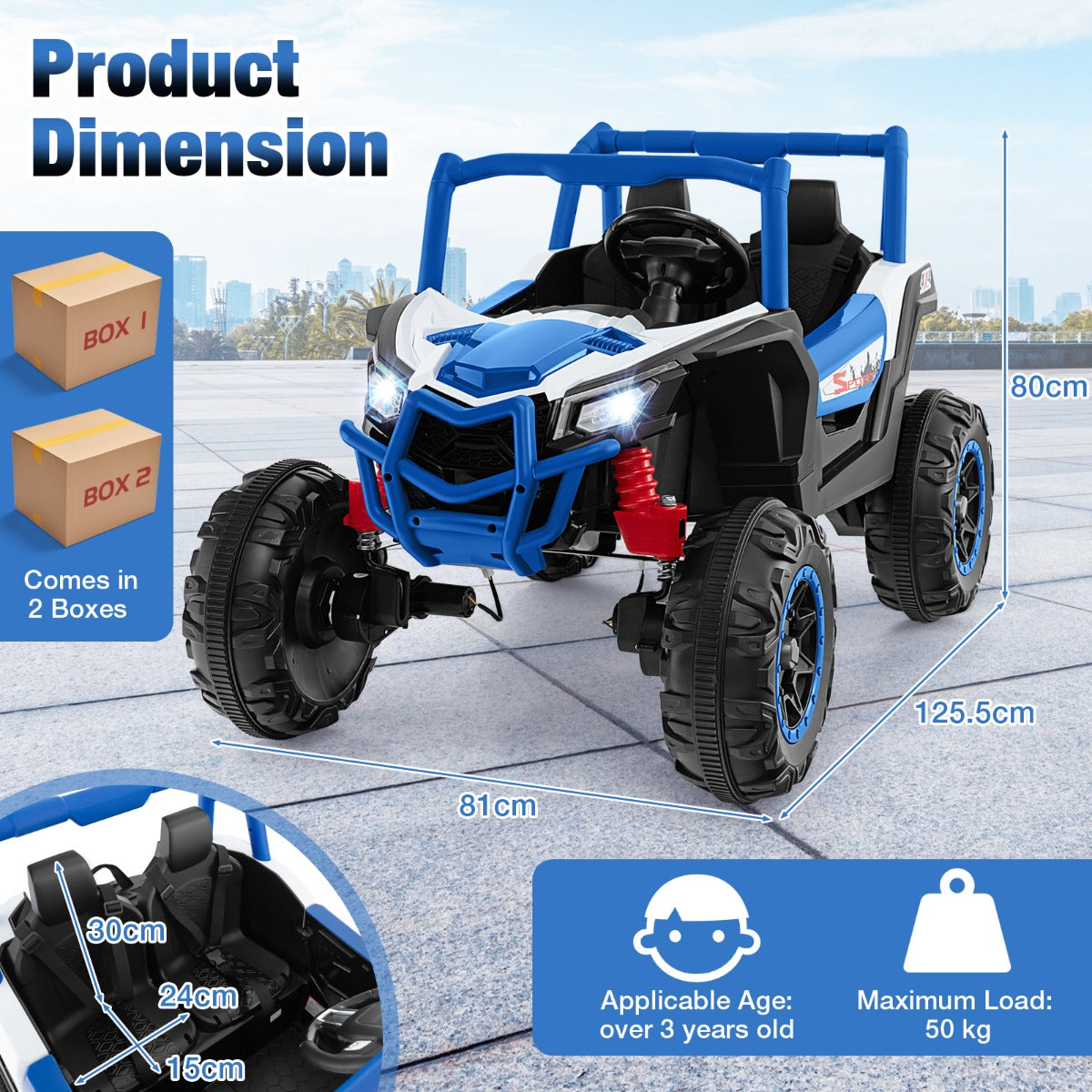 24V 2-Seater Ride On UTV for Kids 4WD/2WD Switchable with Remote & Music