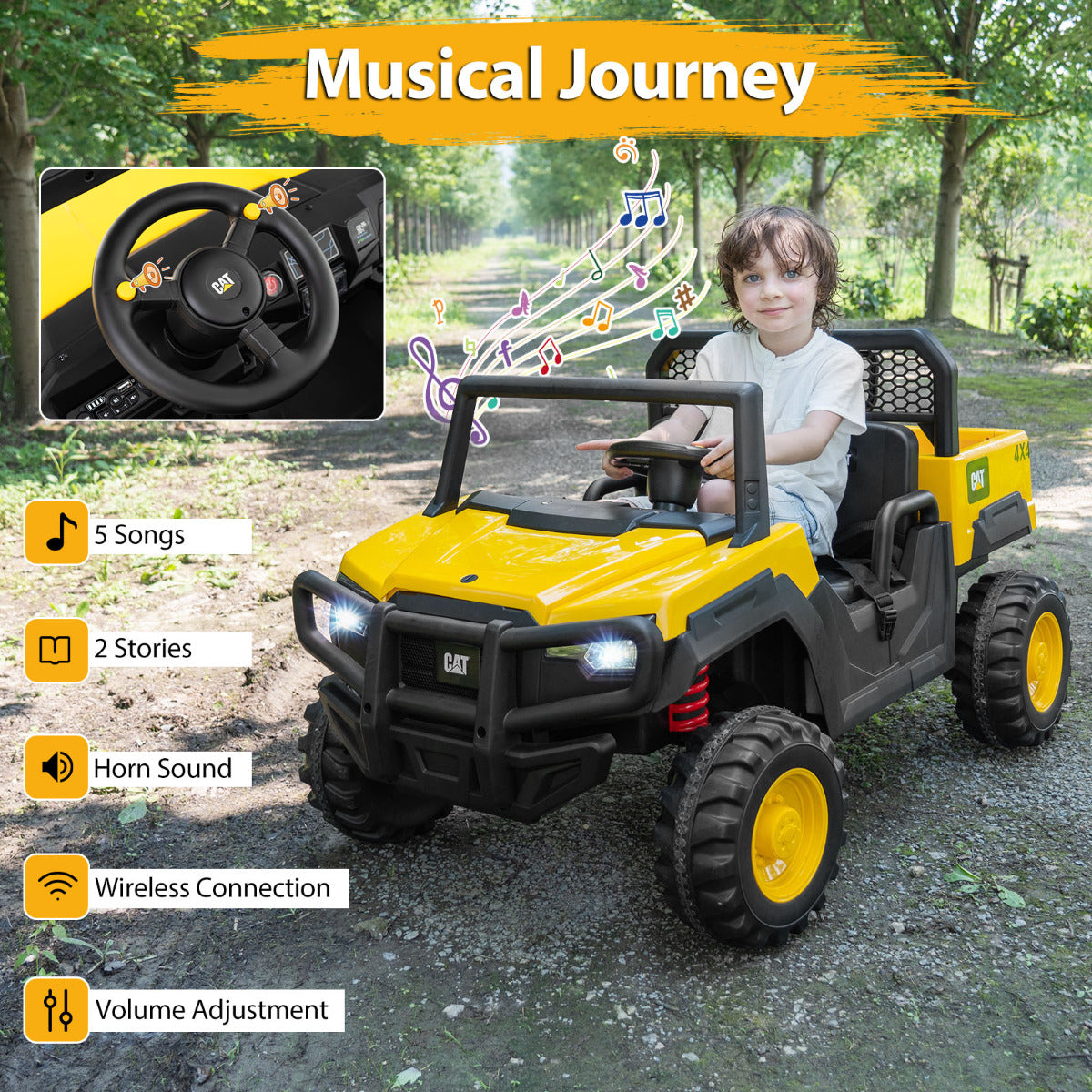 24V Ride On Dump Truck with Remote Control and Music-Yellow