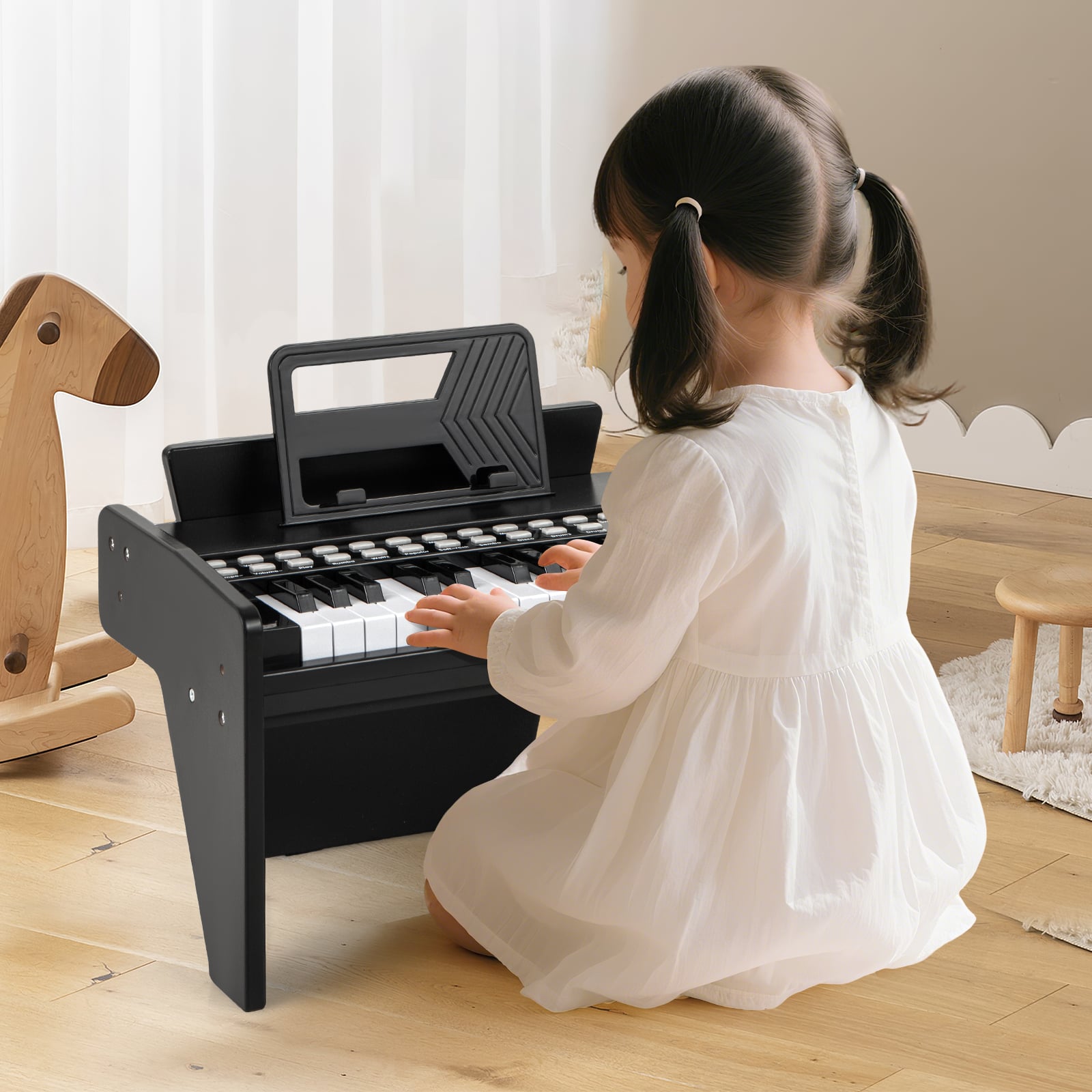 25 Lighted Keys Kids Piano Keyboard Mini Digital Piano Wooden Toy-Black