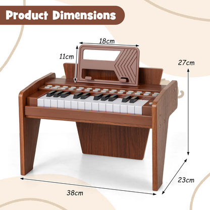 25 Lighted Keys Kids Piano Keyboard Mini Digital Piano Wooden Toy-Brown