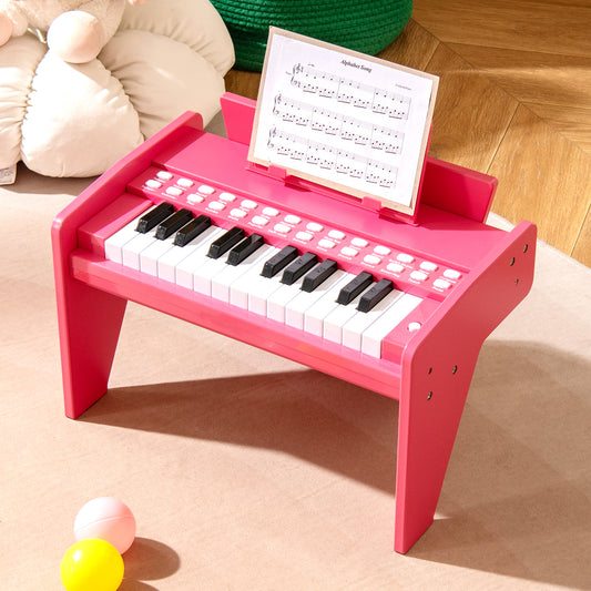 25 Lighted Keys Kids Piano Keyboard Mini Digital Piano Wooden Toy-Pink