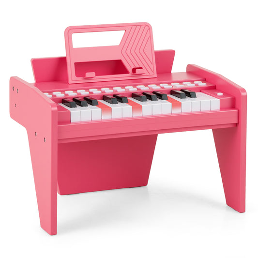 25 Lighted Keys Kids Piano Keyboard Mini Digital Piano Wooden Toy-Pink