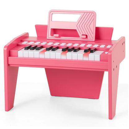 25 Lighted Keys Kids Piano Keyboard Mini Digital Piano Wooden Toy-Pink