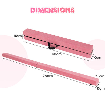 270CM Folding Balance Beam with Solid Wood Base and Anti-slip Bottom-Pink