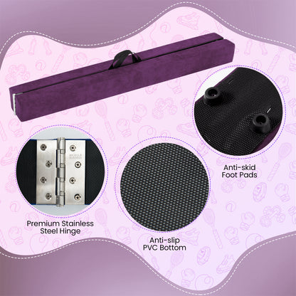 270CM Folding Balance Beam with Solid Wood Base and Anti-slip Bottom-Purple