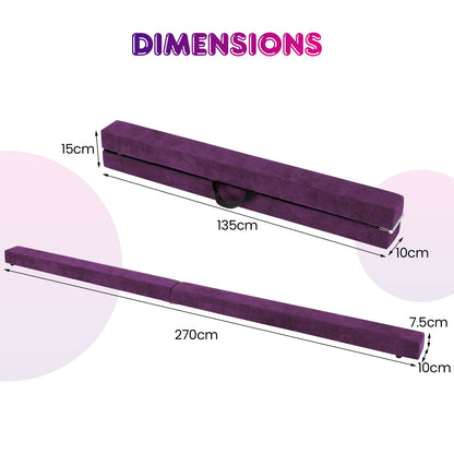 270CM Folding Balance Beam with Solid Wood Base and Anti-slip Bottom-Purple