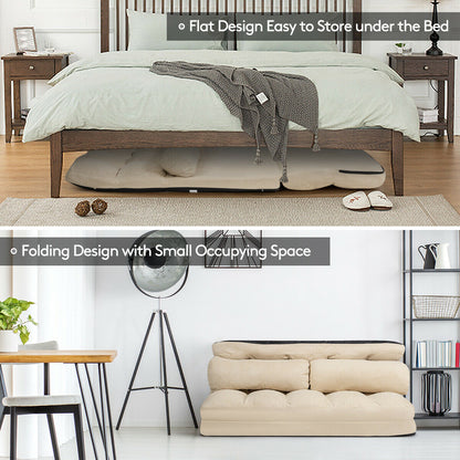 2 in 1 Folding Floor Lazy Sofa Bed with 6 Adjustable Seat Positions and 2 Pillows-Beige