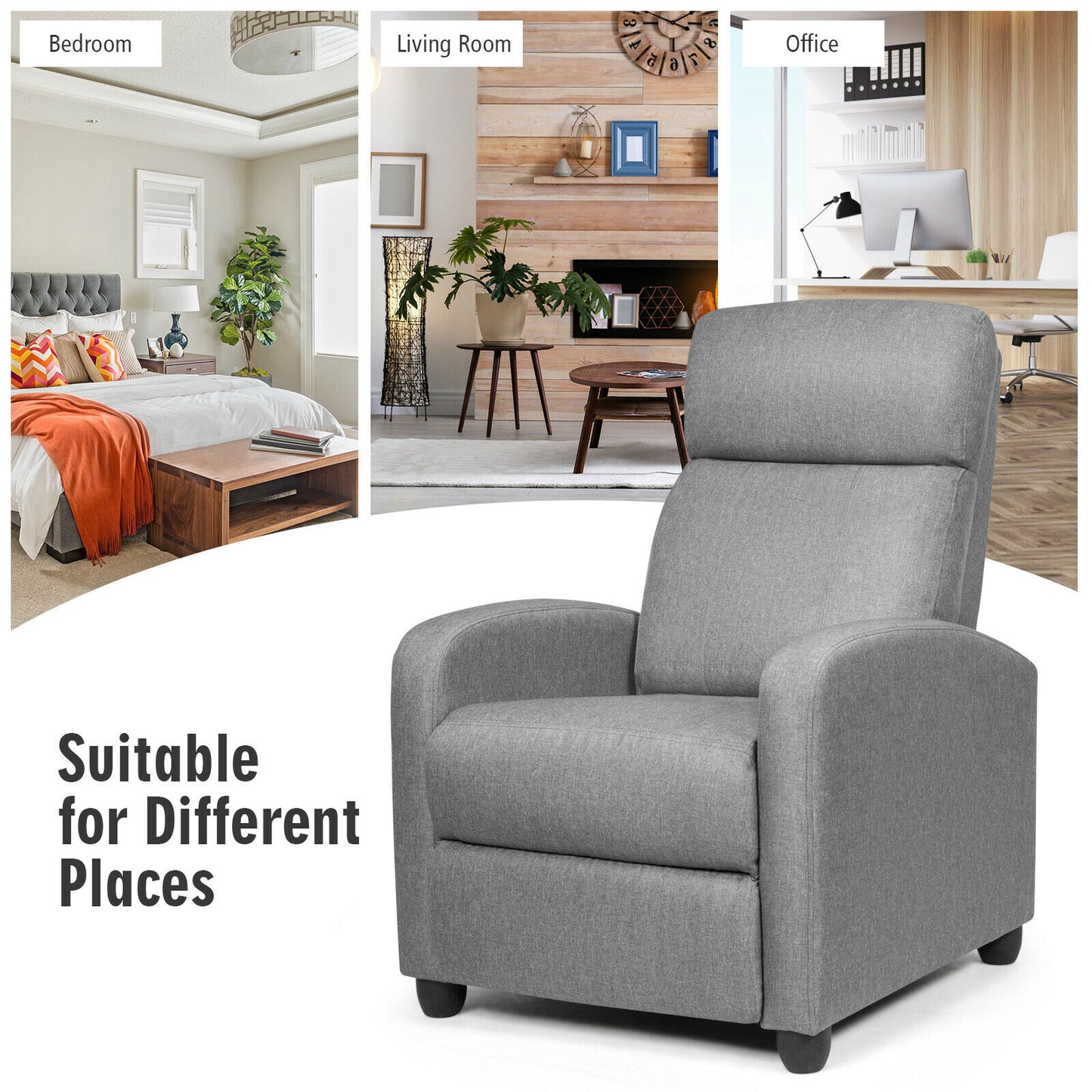 Modern Recliner Sofa Lounge / Adjustable Backrest Armchair-Grey