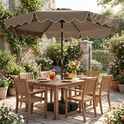 280 cm Patio Umbrella with Weighted Base for Garden Deck Backyard-Brown