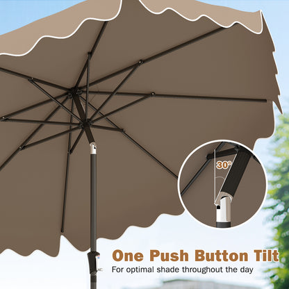 280 cm Patio Umbrella with Weighted Base for Garden Deck Backyard-Brown