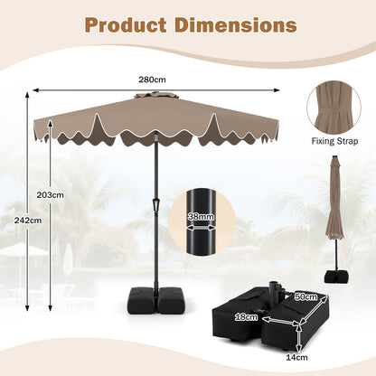 280 cm Patio Umbrella with Weighted Base for Garden Deck Backyard-Brown