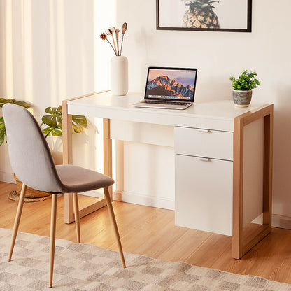 Wooden Computer Desk with Drawer and Cabinet for Home Office-White