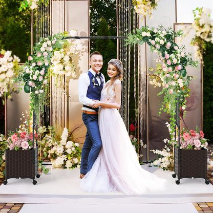 288 cm Garden Arch Trellis with 2 Planter Boxes for Wedding-Black