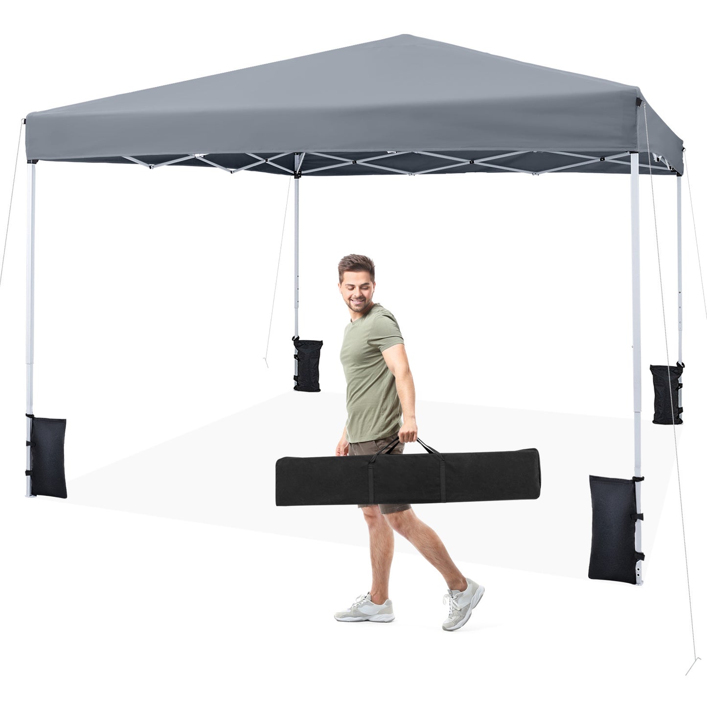 290 x 290 cm Pop up Canopy Tent with Carrying Bag and 4 Sandbags-Grey