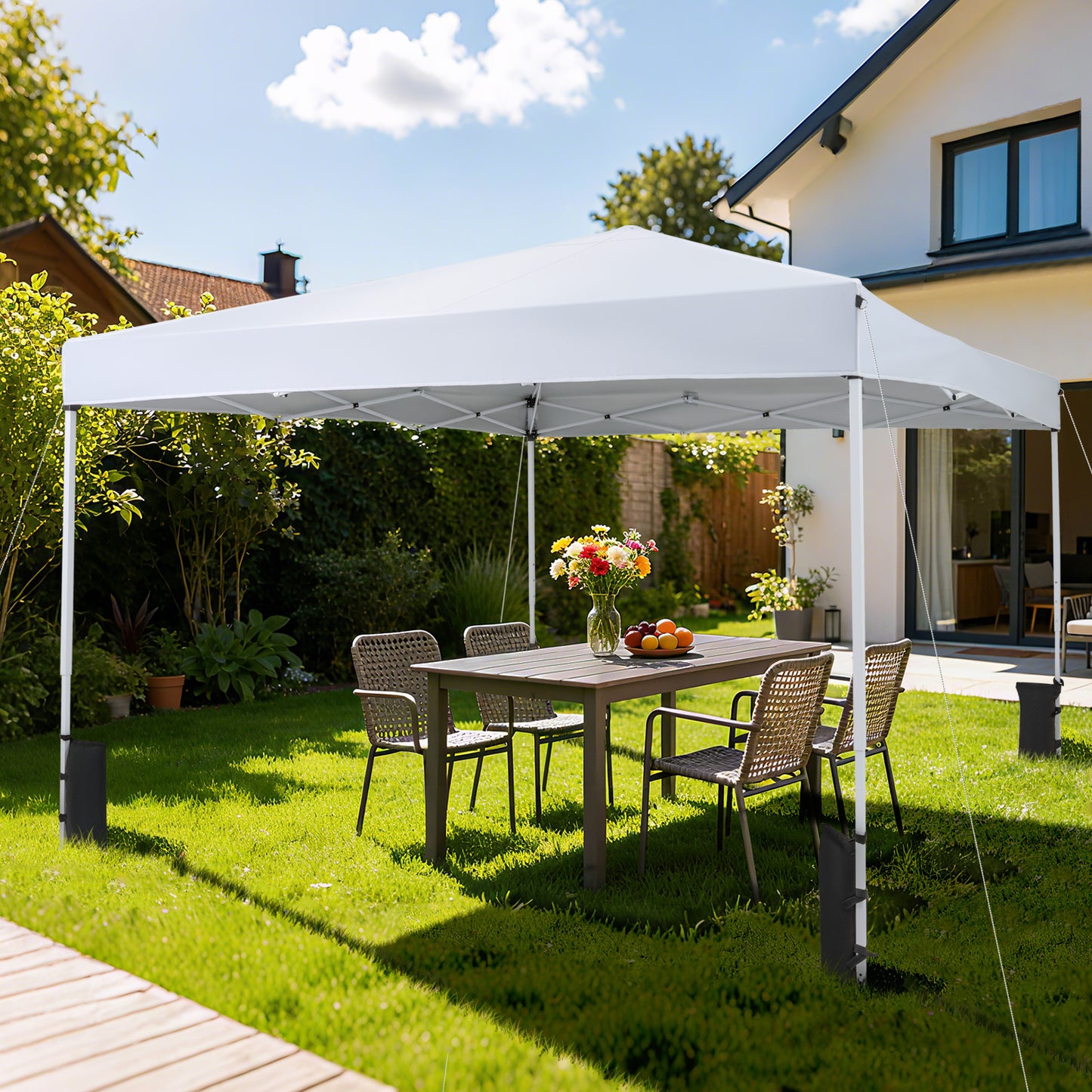 290 x 290 cm Pop up Canopy Tent with Carrying Bag and 4 Sandbags-White