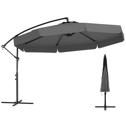 290 cm Patio Cantilever Umbrella with Easy Tilt Adjustment and Ruffled Edge-Grey